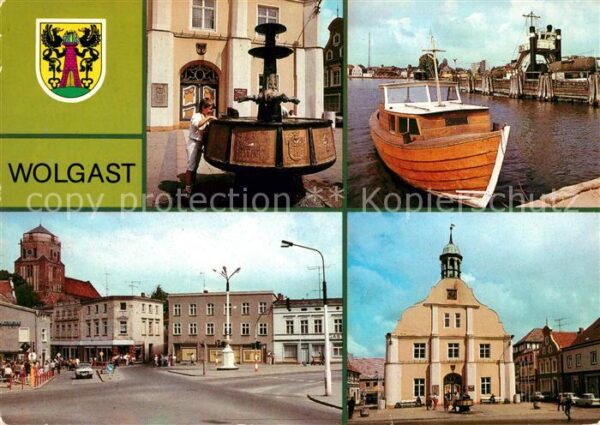 Wolgast Mecklenburg-Vorpommern Rathausbrunnen Fährschiff Stralsund Pla