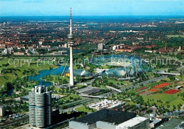 Muenchen Panorama Olympiagelände Olympiaturm BMW
