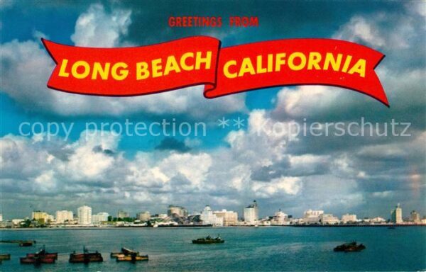 Long Beach California Skyline of downtown seen from Harbor Sc