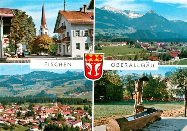 Fischen Allgaeu Ortsmotiv mit Kirche Holzbrunnen Alpen