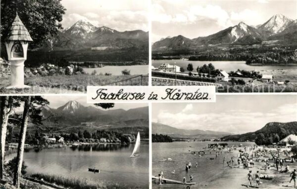 Faakersee Landschaftspanorama Alpen Badestrand Bi