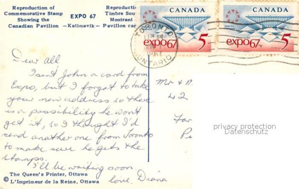 Exposition Universelle Internationale Mo Commemorative Stamp Canadian Pavilion – Bild 2