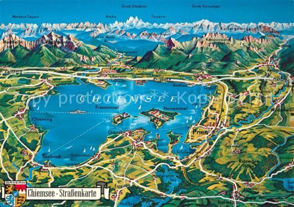 Panoramakarte Strassenkarte Chiemsee