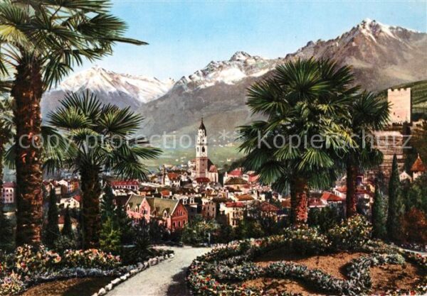 Merano Meran Kurpromenade Palmen Burgruine Kirche Ge