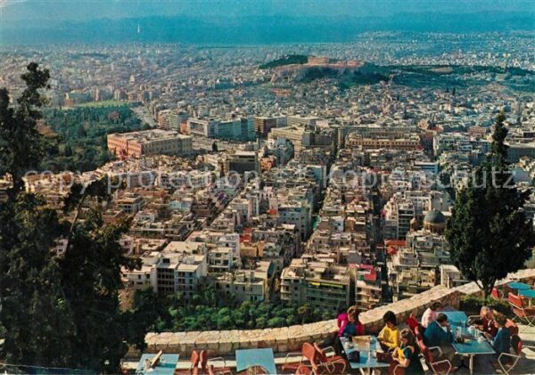 Athen Griechenland Ansicht der Akropolis vom Hügel Lykabet