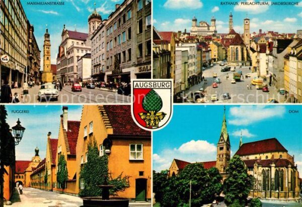Augsburg Maximilianstrasse Rathaus Perlachturm J