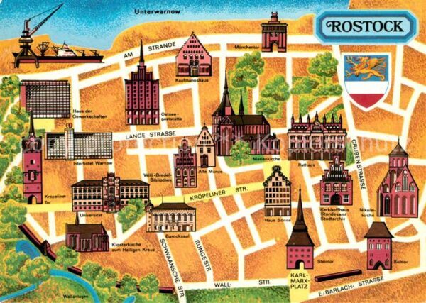 Rostock Stadtplan Innenstadt mit Sehenswürdigke