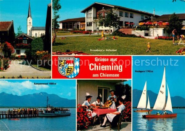 Chieming Chiemsee Ortsmotiv mit Kirche Strandhotel Hallen