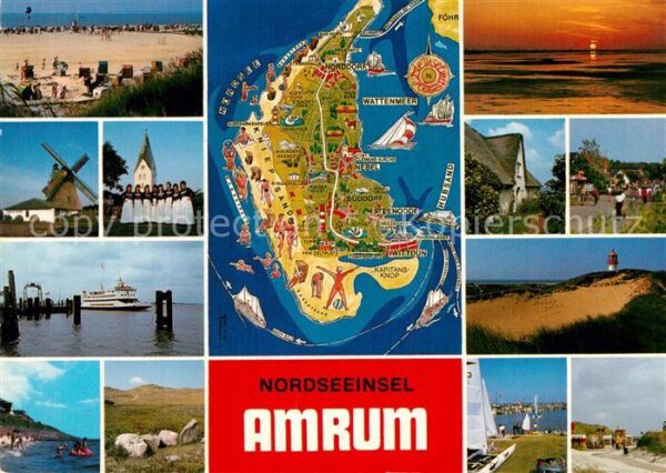 Amrum Strand Windmühle Kirche Trachten Fähre