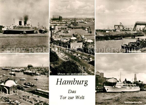 Hamburg Hafen Elbtunnel Elbe Uhrturm Landungsbr