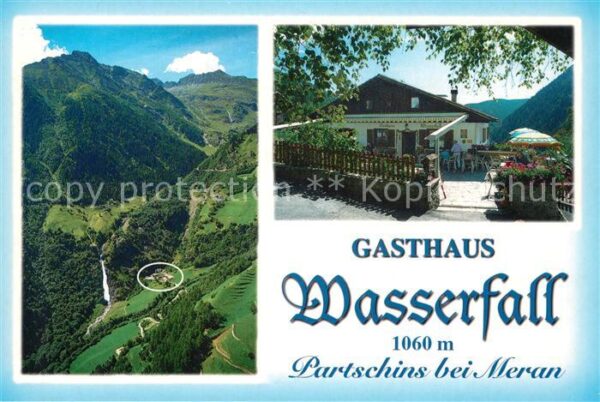Partschins Parcines Gasthaus Wasserfall Alpenpanorama Flieg