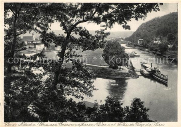 Hann. Muenden Zusammenfluss von Werra und Fulda zur W
