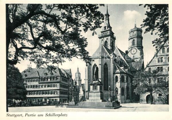 Stuttgart Partie am Schillerplatz Denkmal Kirche