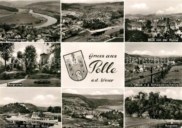 Polle Fliegeraufnahme Weserbogen Dampfer Burg