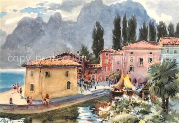 Torbole Lago di Garda Panorama Künstlerkarte