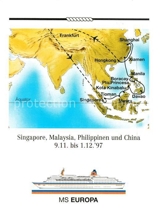 Schiffe Ships Navires MS Europa Landkarte Frankfurt Hongkong