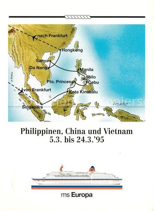 Schiffe Ships Navires MS Europa Landkarte Philippinen China V