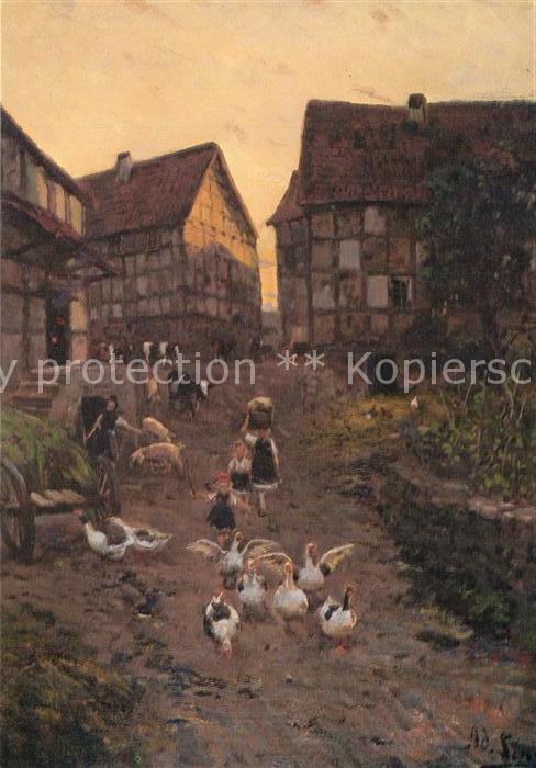 Kuenstlerkarte Adolf Lins Dorfabend