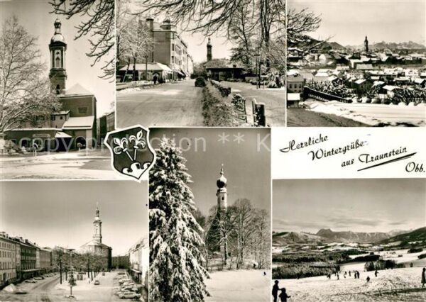 Traunstein Oberbayern Teilansichten mit Kirche Winterlandscha