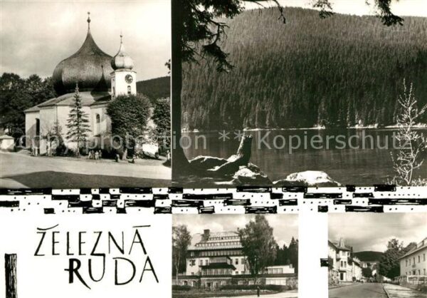Zelezna Ruda Markt Eisenstein Ortsmotive Kirche Partie am Wasser
