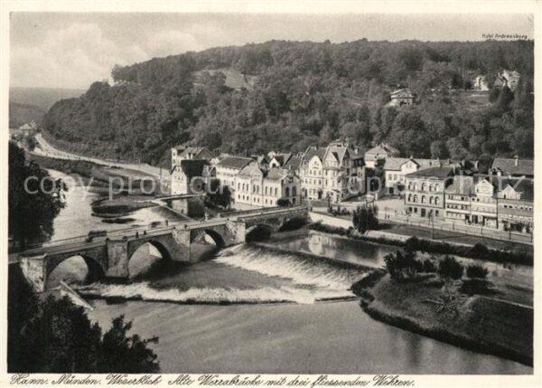 Hann. Muenden Weserblick Alte Weserbrücke mit drei fl