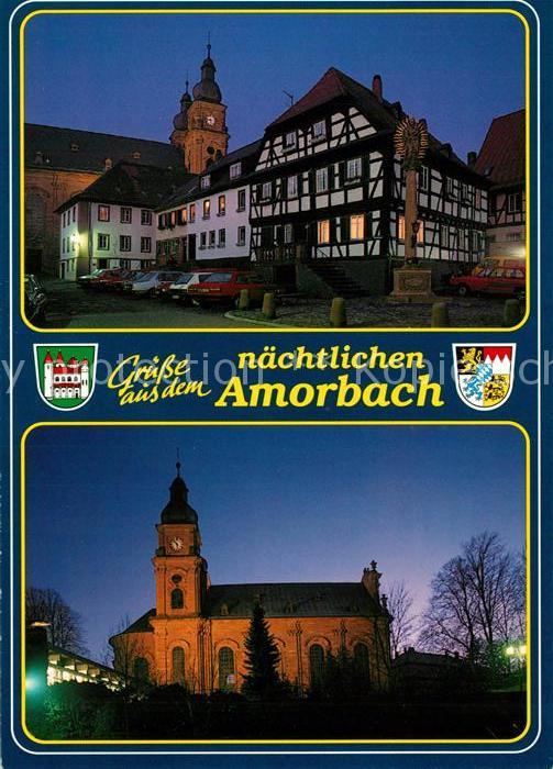 Amorbach Miltenberg Marktplatz Kirche Nachtaufnahme