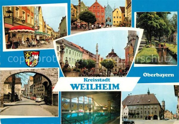 Weilheim Oberbayern Strassencafes Innenstadt Säule Marktpla