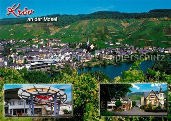 Kroev Mosel Panorama Weinberge Fachwerkhäuser