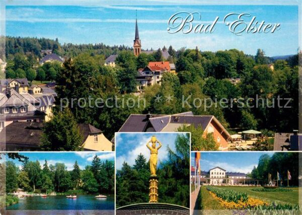 Bad Elster Ortsansicht mit Kirche Gondelteich Gold