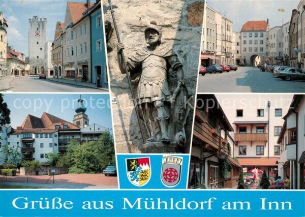 Muehldorf Inn Münchner Tor Ritter Statue Strassencafe