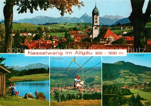 Nesselwang Gesamtansicht mit Alpenpanorama Kirche