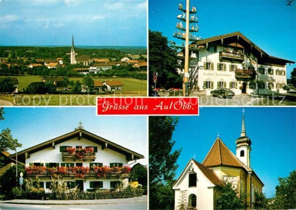 Au Bad Aibling Ortsansicht mit Kirche Maibaum Gasthof