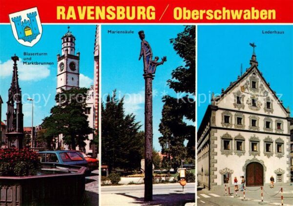 Ravensburg Wuerttemberg Bläserturm Marktbrunnen Mariensäule Led