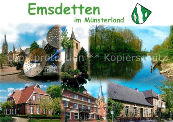 Emsdetten Partie an der Ems Kirche Turm Alte Häus