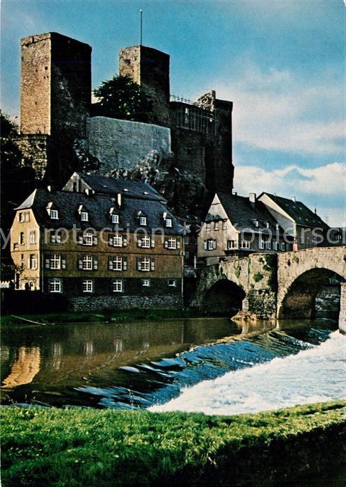 Runkel Lahn Lahn Wehr Brücke Blick zur Burg