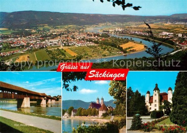 Bad Saeckingen Stadtpanorama mit Rhein Historische Hol