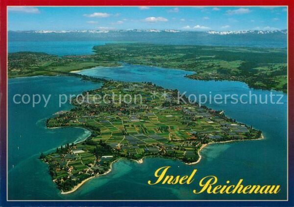 Insel Reichenau mit Alpenkette Fliegeraufnahme