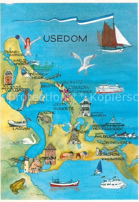 Usedom Landkarte mit Sehenswürdigkeiten Ostsee