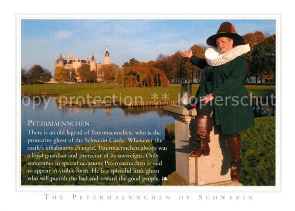 Schwerin Mecklenburg Das Petermännchen mit Schweriner Schlos