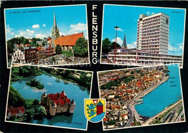 Flensburg St Nikolai Kirche und Südermarkt Rathau