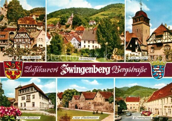 Zwingenberg Bergstrasse Marktplatz Teilansicht Kirche Rathaus S