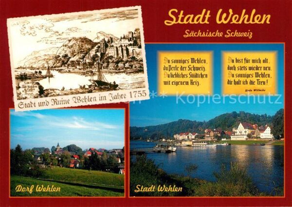 Wehlen Sachsen Stadt und Ruine Dorf Elbepartie