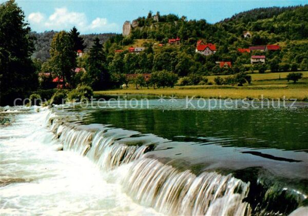Streitberg Oberfranken Partie an der Wiesent Blick aufs Wehr