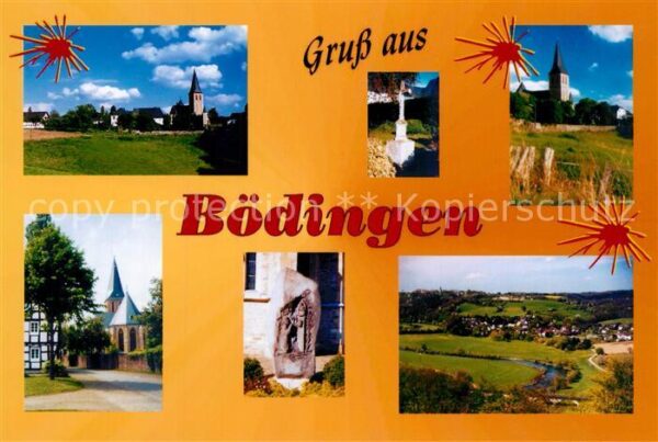 Boedingen Ortsansicht mit Kirche Gedenkstein Kreu