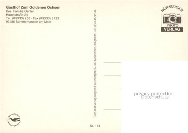 Sommerhausen Main Gasthof Zum Goldenen Ochsen Türschild – Bild 2