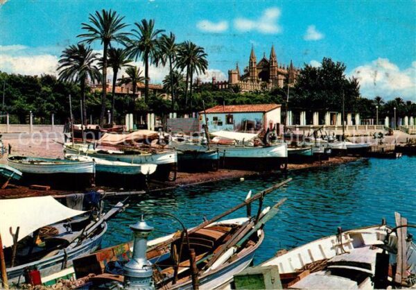 Palma de Mallorca Muelle de pescadores y catedral Fischer