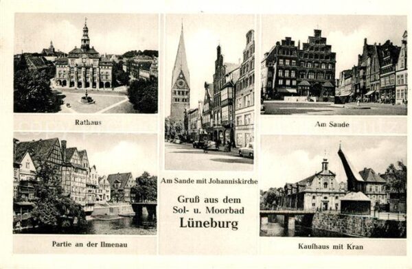 Lueneburg Rathaus Häuserpartie an der Ilmenau Kir