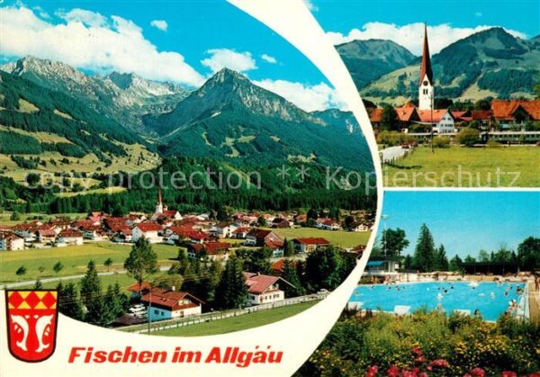 Fischen Allgaeu Gesamtansicht mit Alpenpanorama Kirche