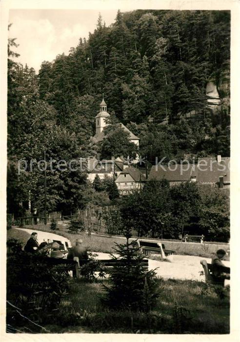 Oybin Blick aus den Anlagen auf die Kirche Be