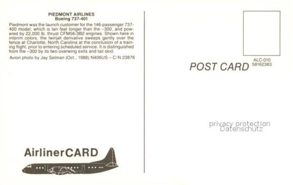 Flugzeuge Zivil Piedmont Airlines Boeing 737-401 N406US – Bild 2